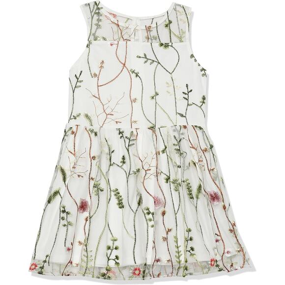 Calvin Klein Sleeveless Embroidered Mesh Overlay Girls' Dress Size 16 White NWT - Picture 1 of 7